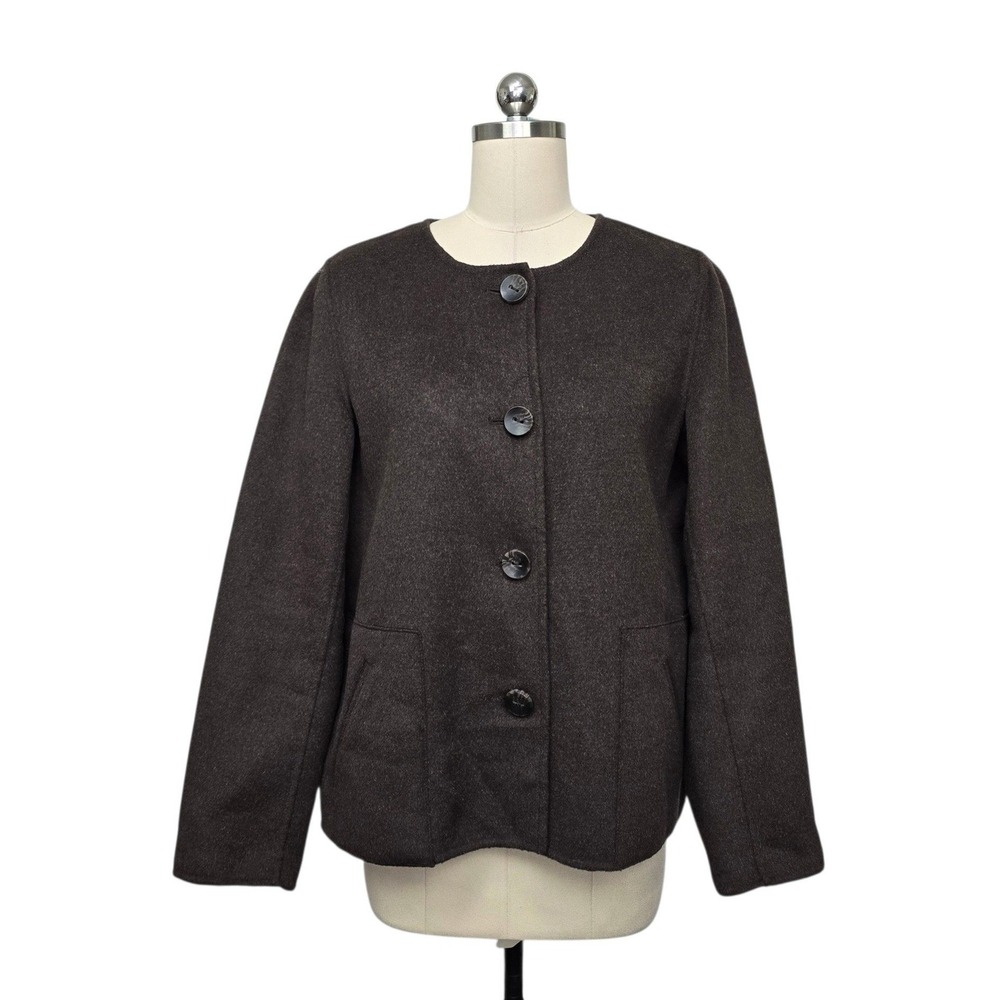 J. Jill Womens Wool Angora Blend Collarless Boxy Jacket Dark Brown Size Medium